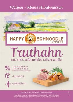 Welpenfutter f. kleine Rassen * getreidefrei - Truthahn mit Ente, Süßkartoffeln, Dill und Kamille